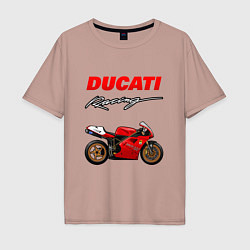 Футболка оверсайз мужская DUCATI ДУКАТИ MOTOSPORT, цвет: пыльно-розовый