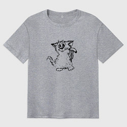 Мужская футболка оверсайз Котенок с вилкой и сосиской