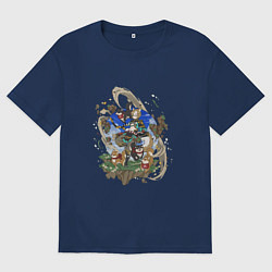 Футболка оверсайз мужская Горо и сиба-ину, цвет: тёмно-синий