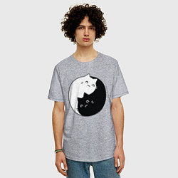 Футболка оверсайз мужская Инь Ян Котики, цвет: меланж — фото 2