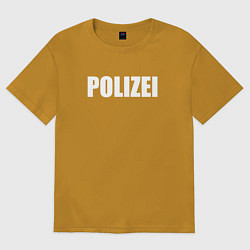 Футболка оверсайз мужская POLIZEI Полиция Надпись Белая, цвет: горчичный