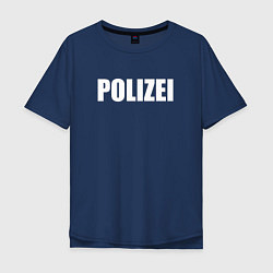 Футболка оверсайз мужская POLIZEI Полиция Надпись Белая, цвет: тёмно-синий