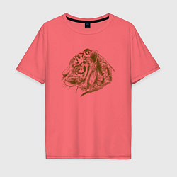 Футболка оверсайз мужская Retro Tiger, цвет: коралловый