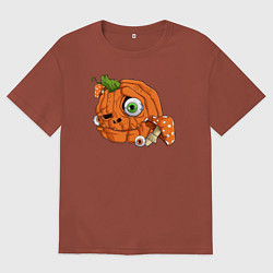 Футболка оверсайз мужская Тыква-монстр, цвет: кирпичный