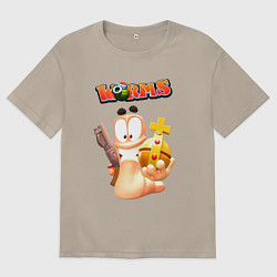 Футболка оверсайз мужская Worms-3D, цвет: миндальный