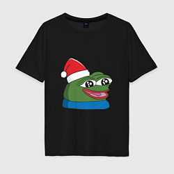 Футболка оверсайз мужская Pepe, pepe happy, Пепе хеппи, pepe happy new year, цвет: черный