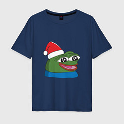 Футболка оверсайз мужская Pepe, pepe happy, Пепе хеппи, pepe happy new year, цвет: тёмно-синий