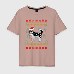 Мужская футболка оверсайз Рождественский свитер Хаски