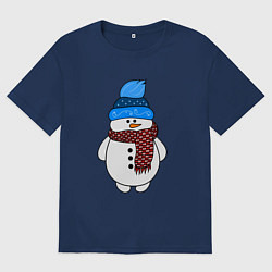 Мужская футболка оверсайз Снеговик в шапочке