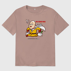 Мужская футболка оверсайз Счастливый Сайтама с пакетами продуктов One Punch-