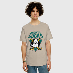 Футболка оверсайз мужская Анахайм Дакс, Mighty Ducks, цвет: миндальный — фото 2
