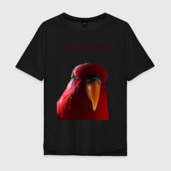 Футболка оверсайз мужская Красный попугай, цвет: черный
