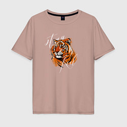 Футболка оверсайз мужская Tiger Stay real, цвет: пыльно-розовый