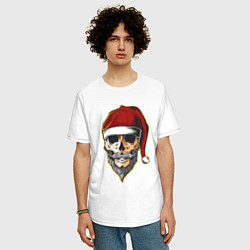 Футболка оверсайз мужская Santa Skull, цвет: белый — фото 2
