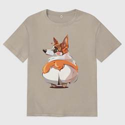 Футболка оверсайз мужская Корги пухля, цвет: миндальный
