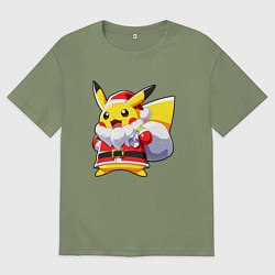 Мужская футболка оверсайз НОВОГОДНИЙ ПИКАЧУ САНТА КЛАУС