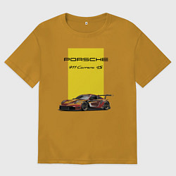 Футболка оверсайз мужская Porsche Carrera 4S Motorsport, цвет: горчичный