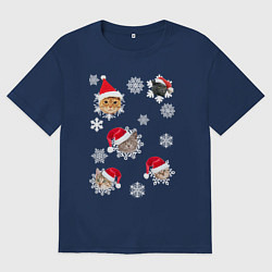 Мужская футболка оверсайз Новогодние Коты в Шапках