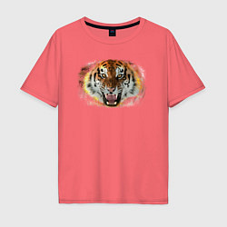 Футболка оверсайз мужская Пламенный тигр, цвет: коралловый