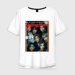 Футболка оверсайз мужская BTS БТС на обложке журнала, цвет: белый