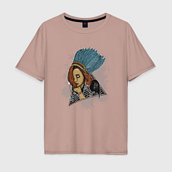 Мужская футболка оверсайз Индейская девушка с перьями