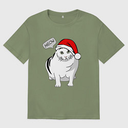 Футболка оверсайз мужская НОВОГОДНИЙ КОТ БЕНДЕР МЕМ, цвет: авокадо