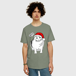 Футболка оверсайз мужская НОВОГОДНИЙ КОТ БЕНДЕР МЕМ, цвет: авокадо — фото 2