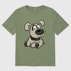 Мужская футболка оверсайз Щенок глазастый бежевый