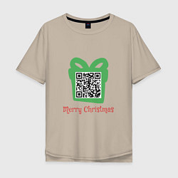 Футболка оверсайз мужская QR Christmas, цвет: миндальный