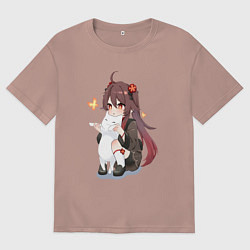 Футболка оверсайз мужская ХУ ТАО И БЕЛЫЙ КОТИК, цвет: пыльно-розовый