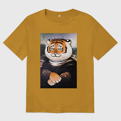 Футболка оверсайз мужская Тигр - Мона Лиза, цвет: горчичный