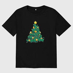 Футболка оверсайз мужская Christmas Tree Made Of Green Cats, цвет: черный
