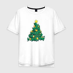 Футболка оверсайз мужская Christmas Tree Made Of Green Cats, цвет: белый