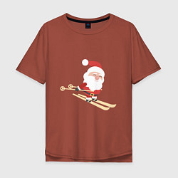 Мужская футболка оверсайз Дед Мороз на лыжах