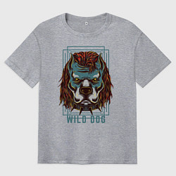 Футболка оверсайз мужская Бульдог в ошейнике, цвет: меланж