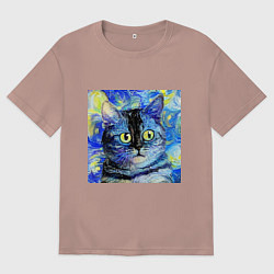 Футболка оверсайз мужская Кот ван Гога Настроение, цвет: пыльно-розовый