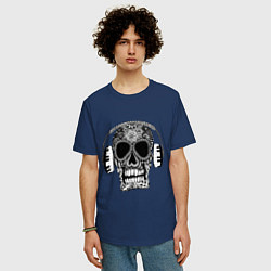 Футболка оверсайз мужская Musical skull, цвет: тёмно-синий — фото 2