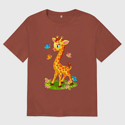 Мужская футболка оверсайз Жираф с бабочками