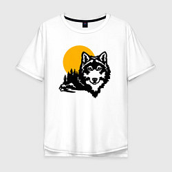 Футболка оверсайз мужская Волк и солнце, цвет: белый