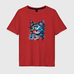 Футболка оверсайз мужская Космический кот Space cat, цвет: красный