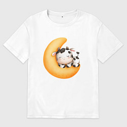 Мужская футболка оверсайз Спящий бычок на месяце