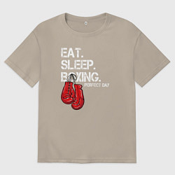 Футболка оверсайз мужская Есть Спать Боксировать Прекрасный день, цвет: миндальный