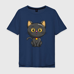 Футболка оверсайз мужская Черный маленький котенок, цвет: тёмно-синий