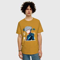 Футболка оверсайз мужская Евангелион Neon Genesis Evangelion, Kaworu Nagisa, цвет: горчичный — фото 2