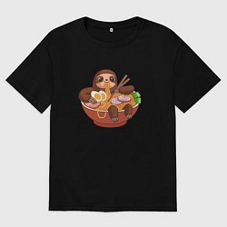 Мужская футболка оверсайз Cute Sloth Ramen Noodles