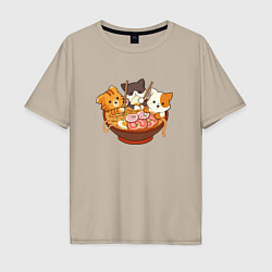 Футболка оверсайз мужская Kawaii Cat Ramen, цвет: миндальный