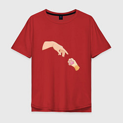 Мужская футболка оверсайз Сотворение Адама и рыжая лапка котика