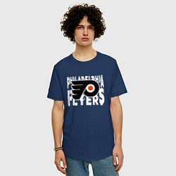 Футболка оверсайз мужская Филадельфия Флайерз , Philadelphia Flyers, цвет: тёмно-синий — фото 2