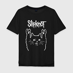 Футболка оверсайз мужская Slipknot, Слипкнот Рок кот, цвет: черный