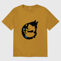 Мужская футболка оверсайз Обнимашки волк и кошка